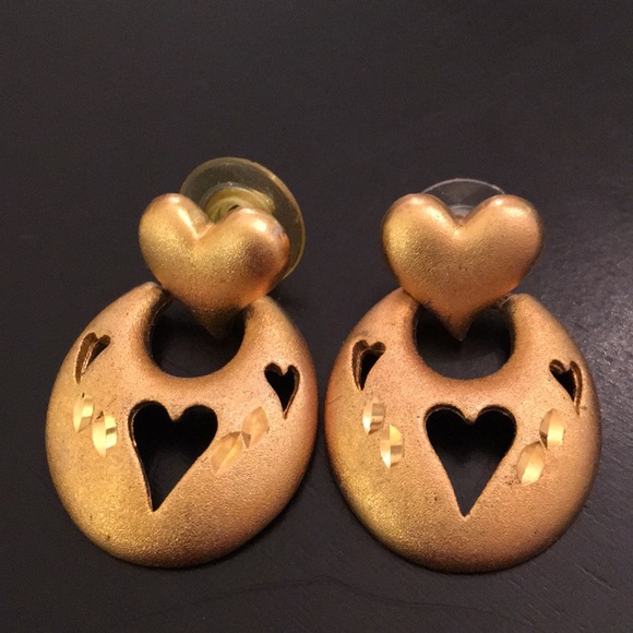Vintage Jewelry - Gold vintage pierced heart door knocker earrings Vintage Jewelry - Gold vintage pierced heart door knocker earrings